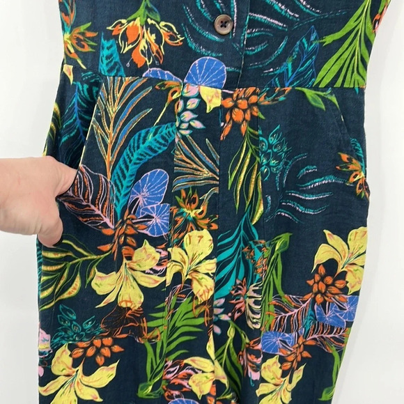 Find🔹Floral Tropical Jumpsuit Womens-V Neck Short Sleeve Linen/Cotton - Picture 3 of 14